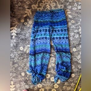 Raviya Blue Patterned Chiffon Bottom Tie Pants